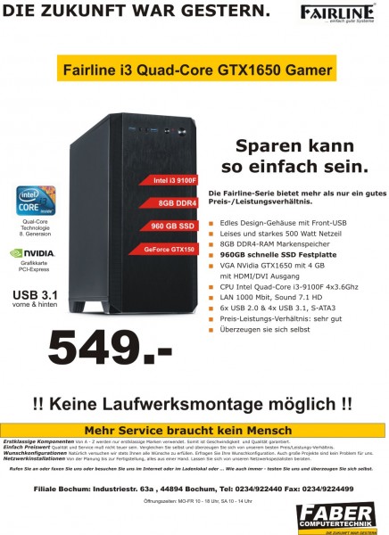 FK Fairline V20 i3 Quad-Gamer GTX1650